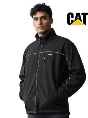 Caterpillar CAT Black Softshell Jacket 3XL Workwear Full Zip Utility Coat Mens
